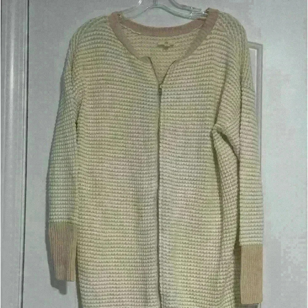 NWOT AG Adriano Goldschmied Cardigan Long Sweater Zipper Texture White Tan Sm